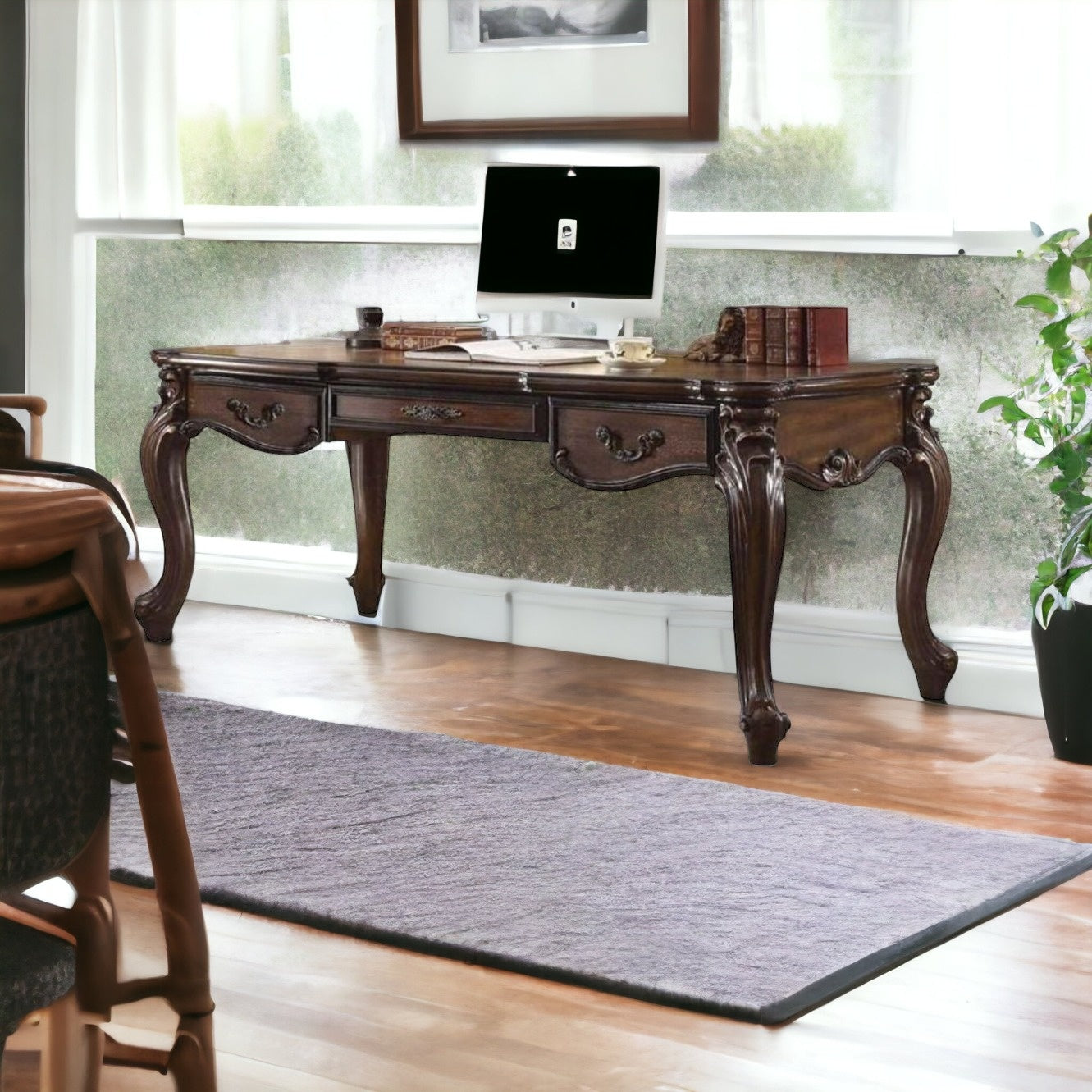 72 Dark Brown Wood Unique Executive Desk With Three Drawers