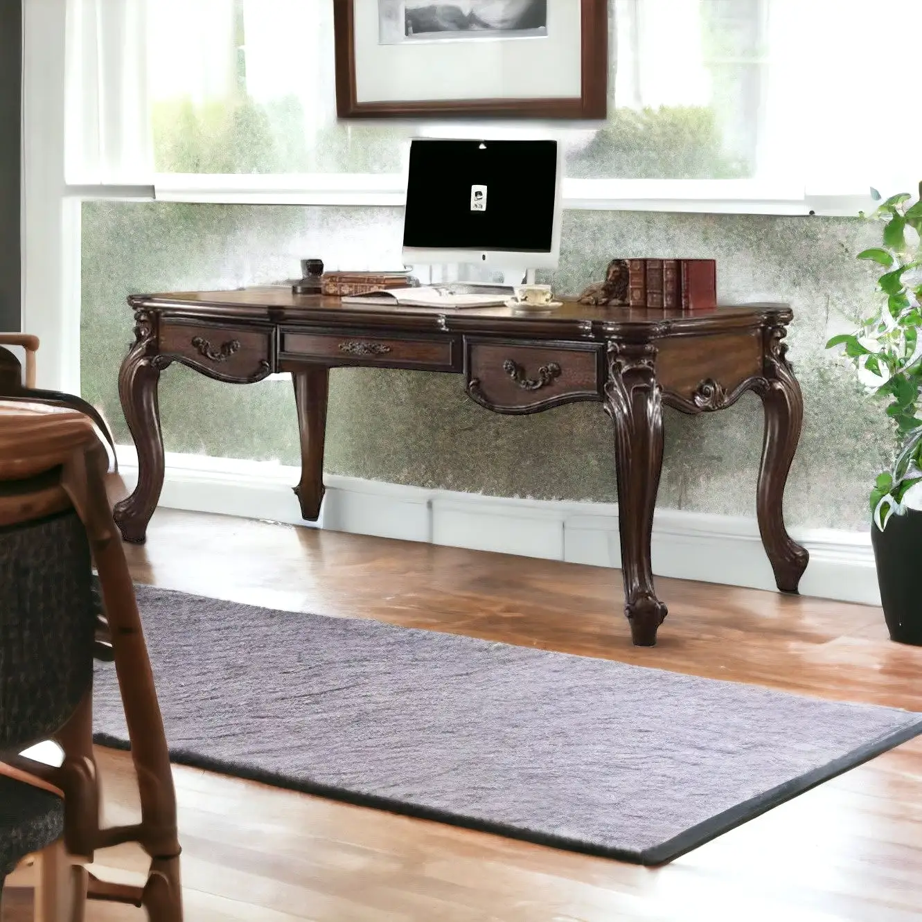 72 Dark Brown Wood Unique Executive Desk With Three Drawers