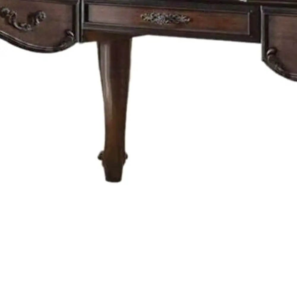 72 Dark Brown Wood Unique Executive Desk With Three Drawers