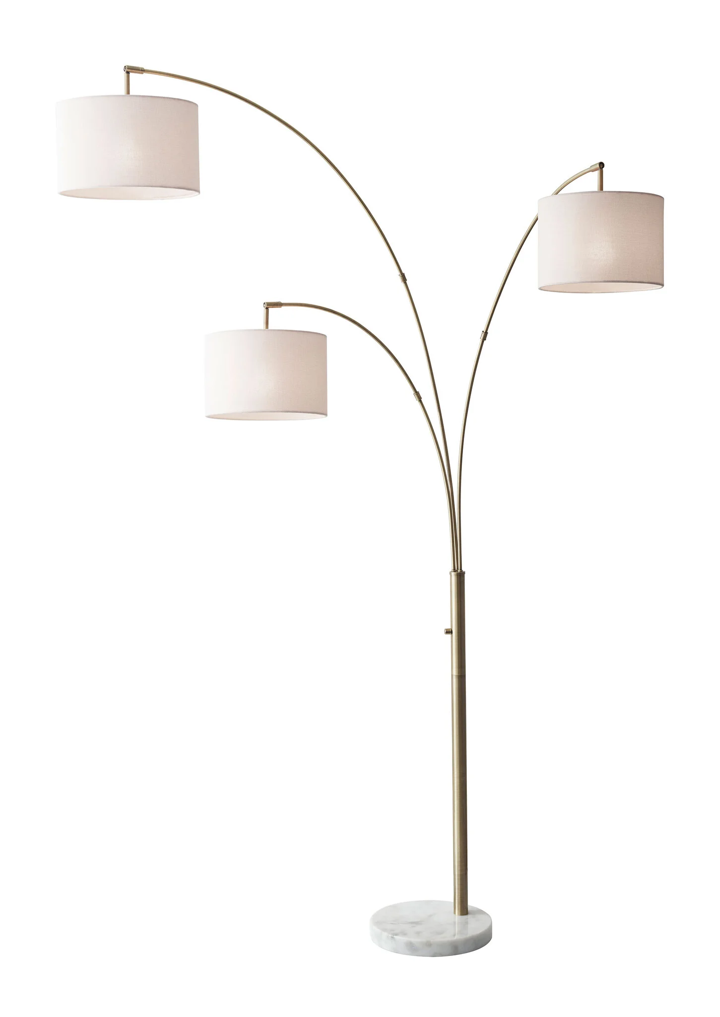 74 Brass Three Light Tree Floor Lamp With Off White Solid Color Drum Shade