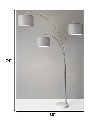 74 Brass Three Light Tree Floor Lamp With Off White Solid Color Drum Shade