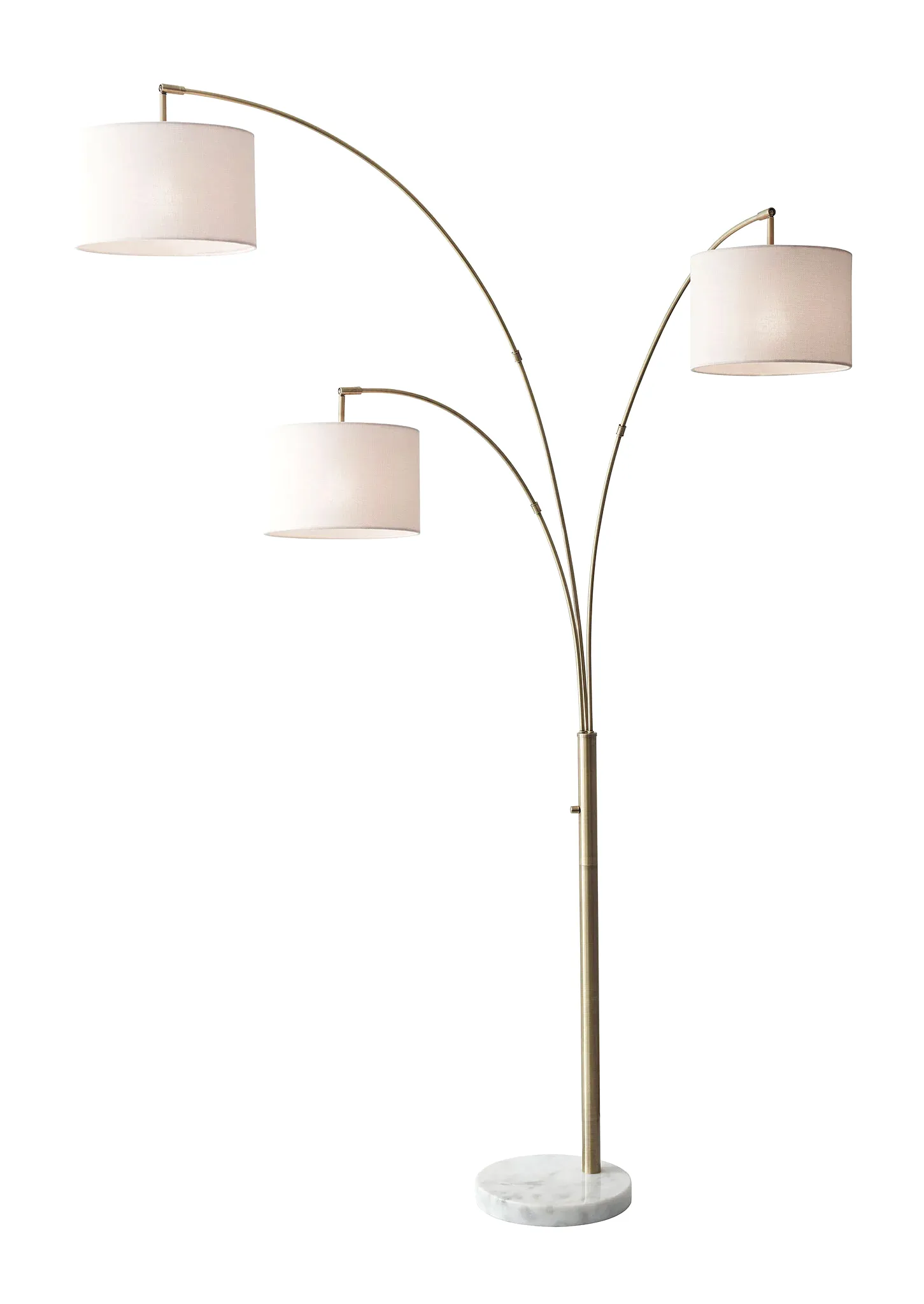 74 Brass Three Light Tree Floor Lamp With Off White Solid Color Drum Shade