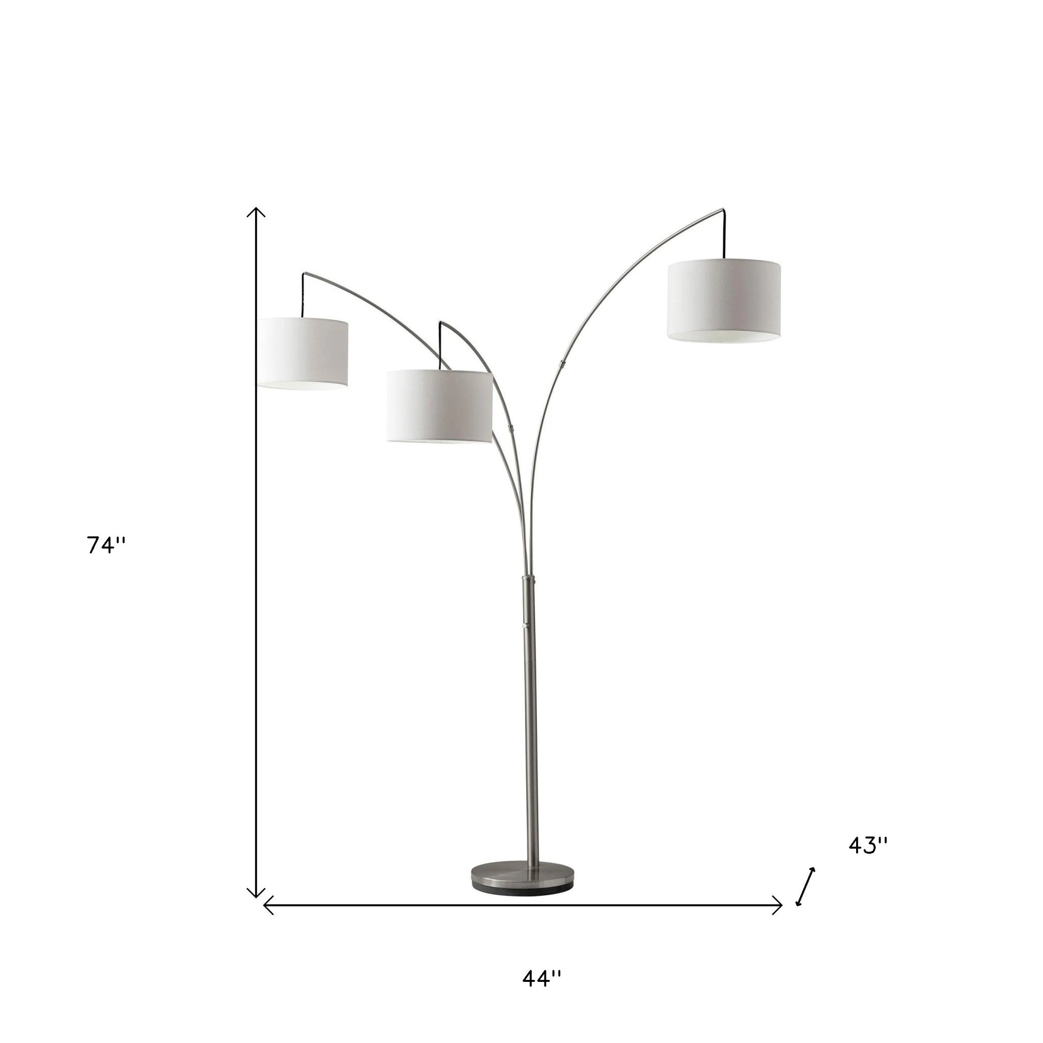 74 Steel Three Light Tree Floor Lamp With White Solid Color Drum Shade