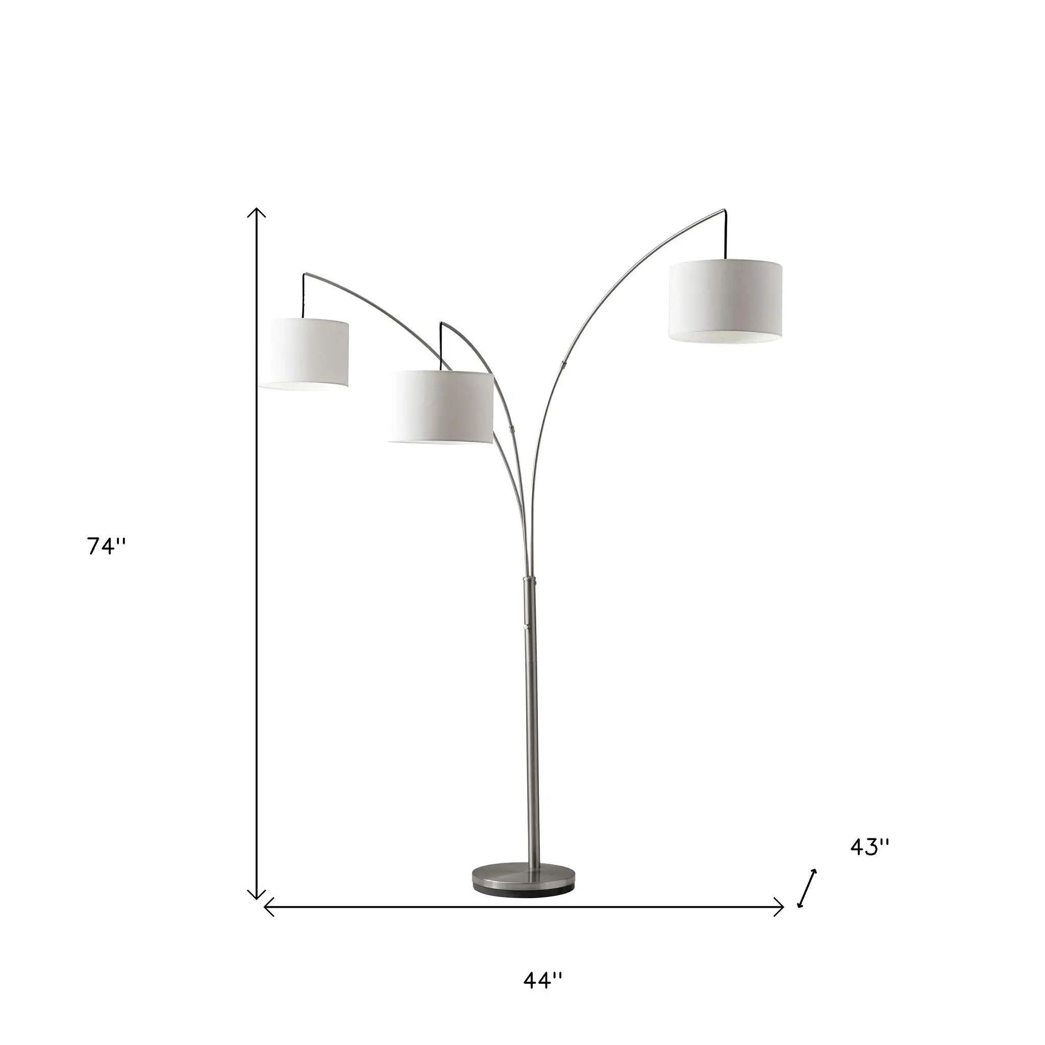 74 Steel Three Light Tree Floor Lamp With White Solid Color Drum Shade