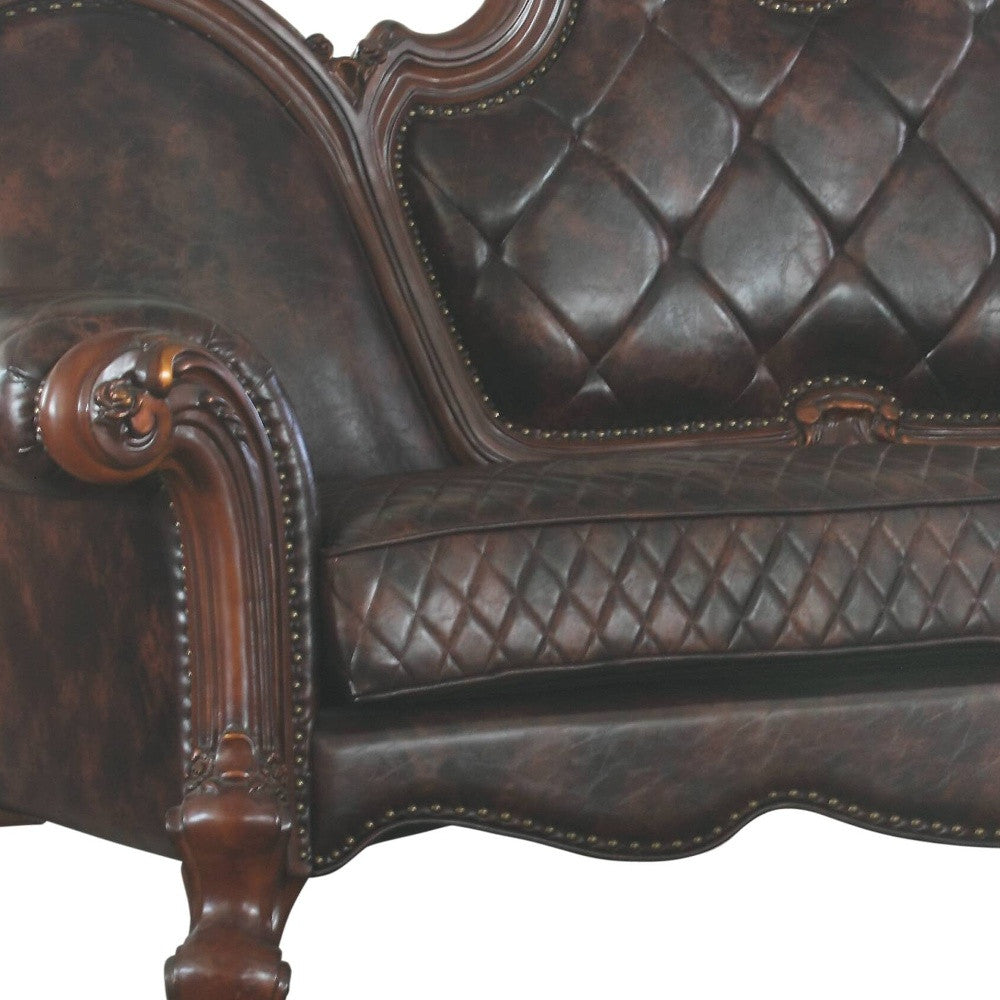 93 Dark Brown Faux Leather Sofa With Three Toss Pillows