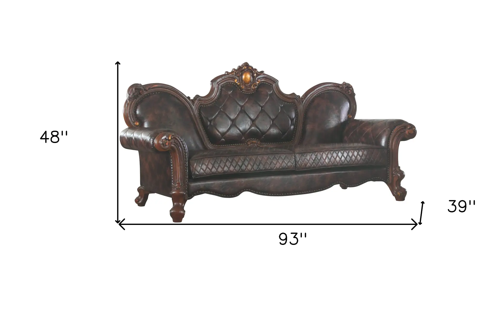 93 Dark Brown Faux Leather Sofa With Three Toss Pillows