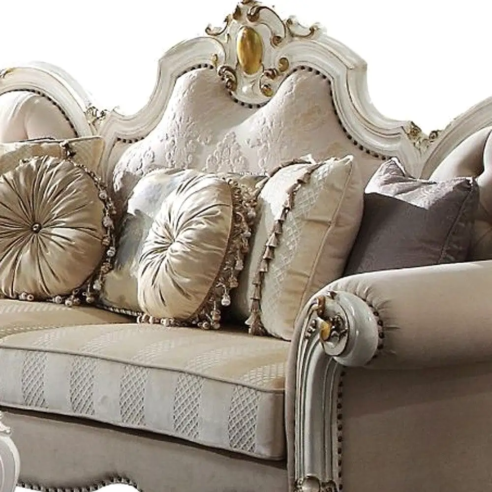 93 Fabric Velvet And Pearl Sofa With Three Toss Pillows