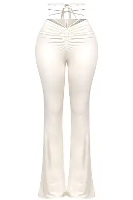 Ayanna Waist Tie Flare Pants (White Leather)