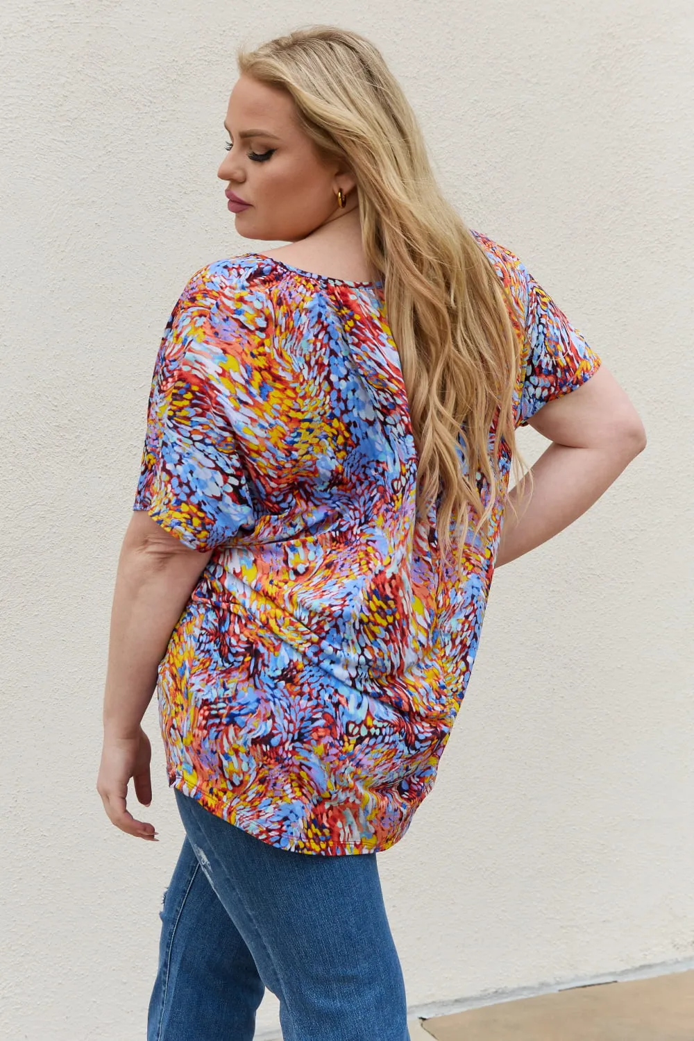 Be Stage Full Size Printed Dolman Flowy Top