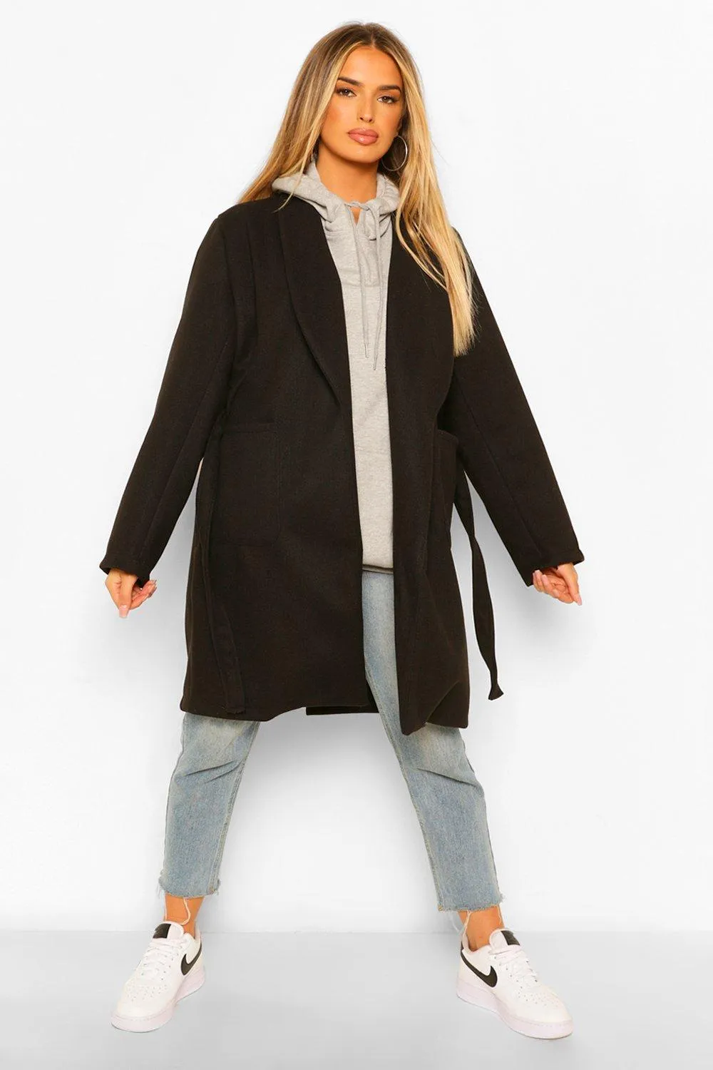 Belted Robe Wool Look Coat