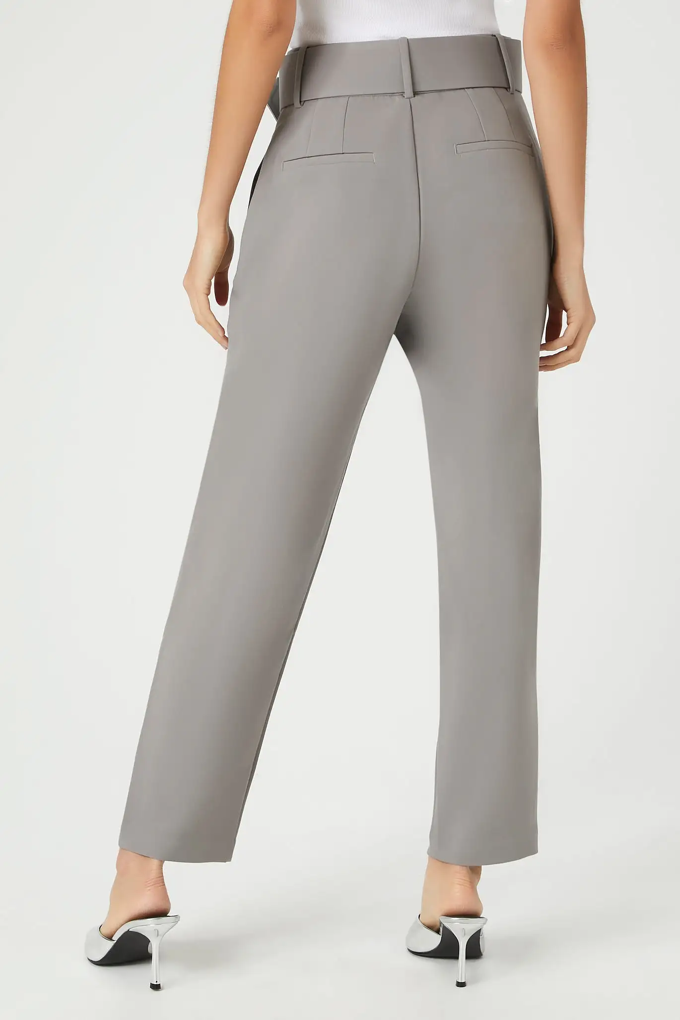 Belted Straight-Leg Ankle Pants