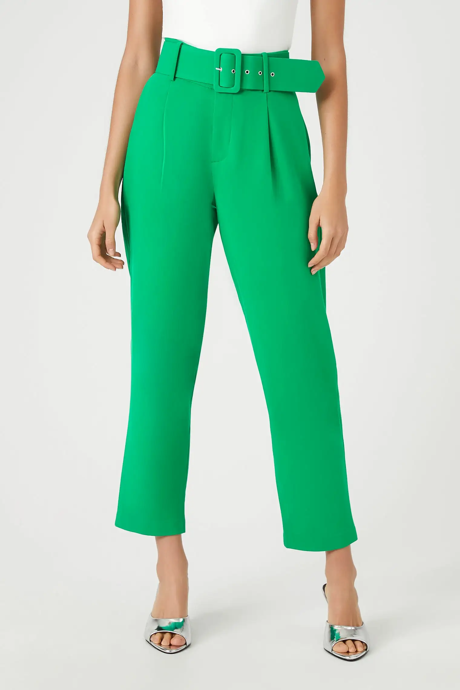 Belted Straight-Leg Ankle Pants