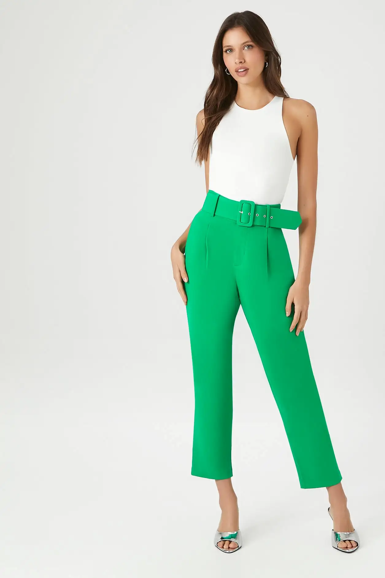 Belted Straight-Leg Ankle Pants