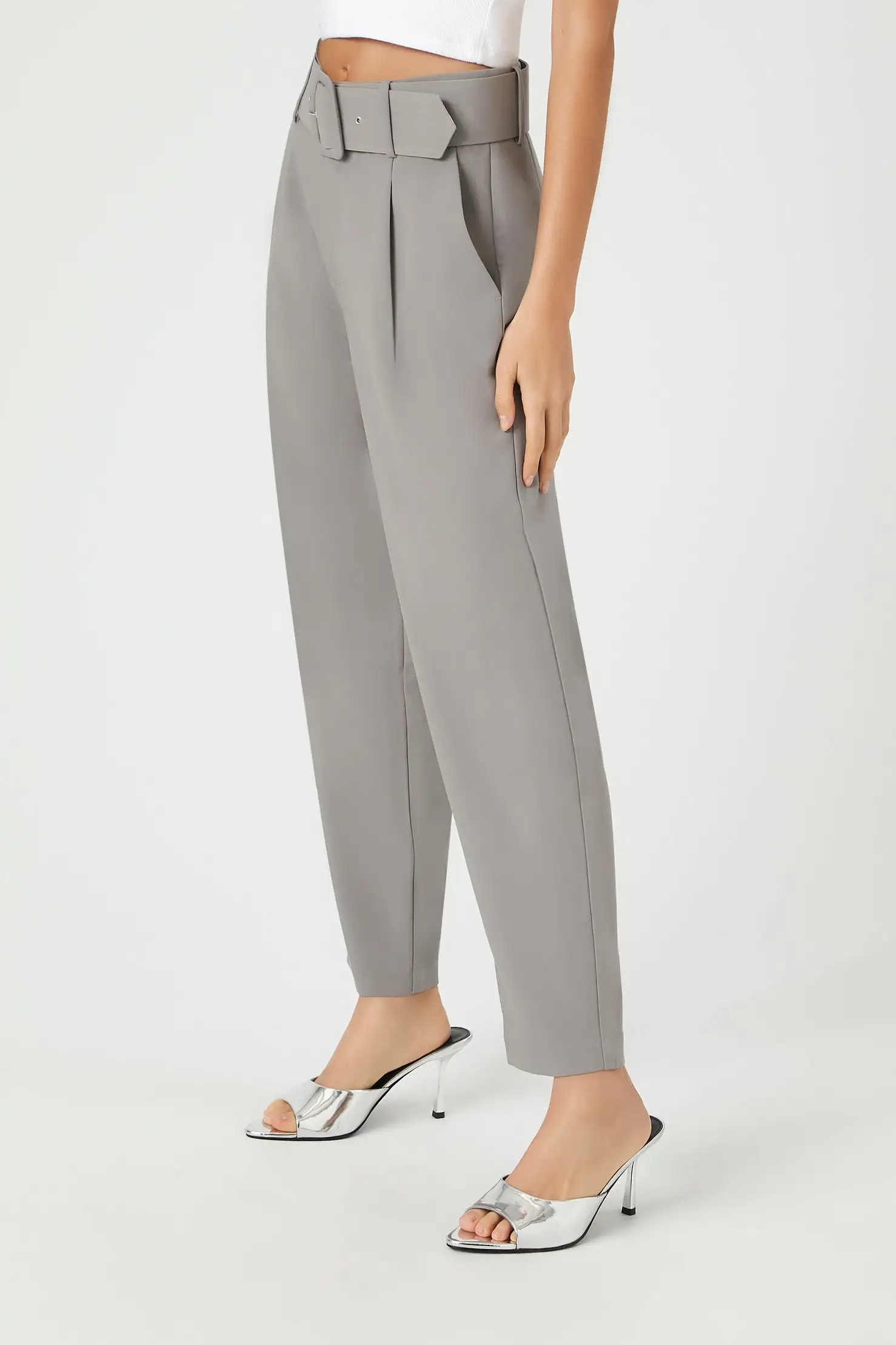 Belted Straight-Leg Ankle Pants