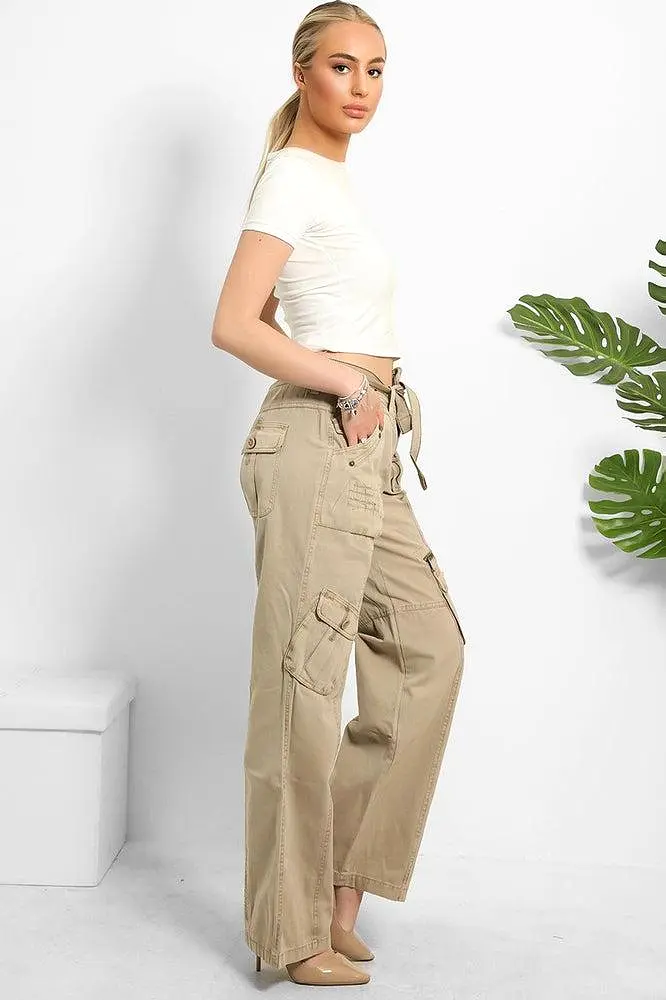 Belted Waistband Utility Pockets Cargo Trousers