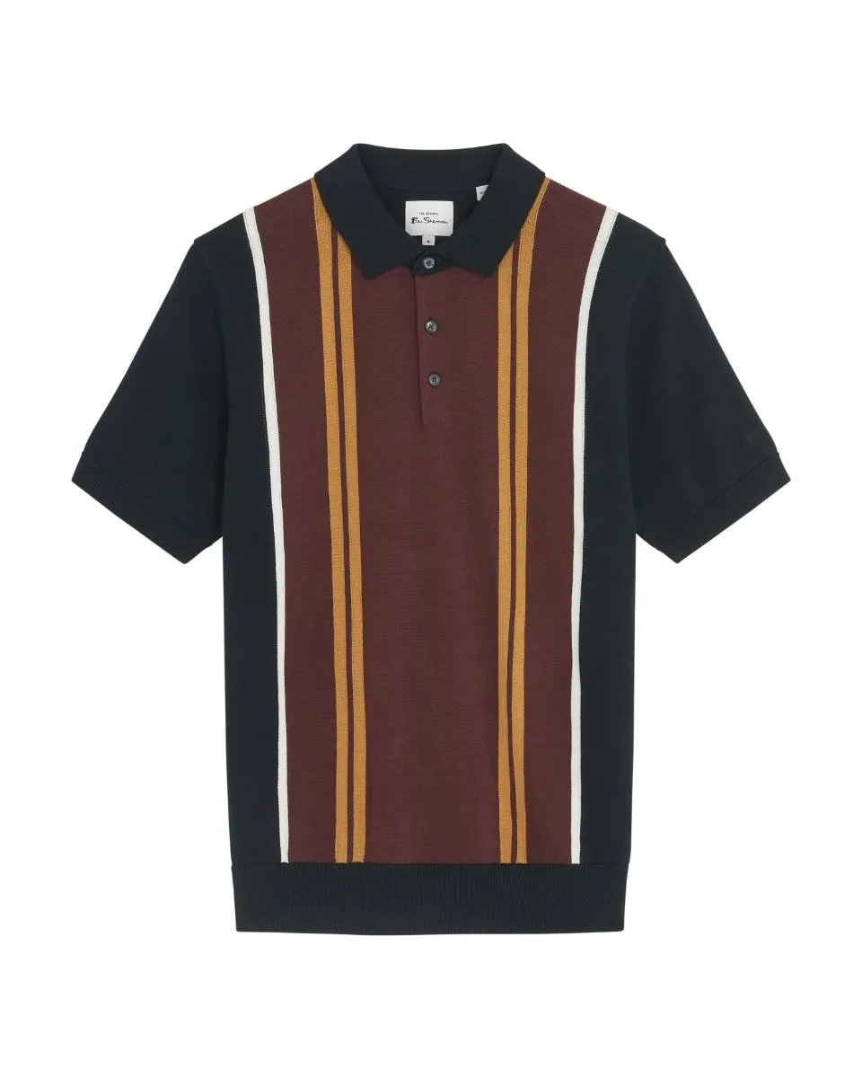 Ben Sherman Verticle Stripe Knitted Polo Shirt Black