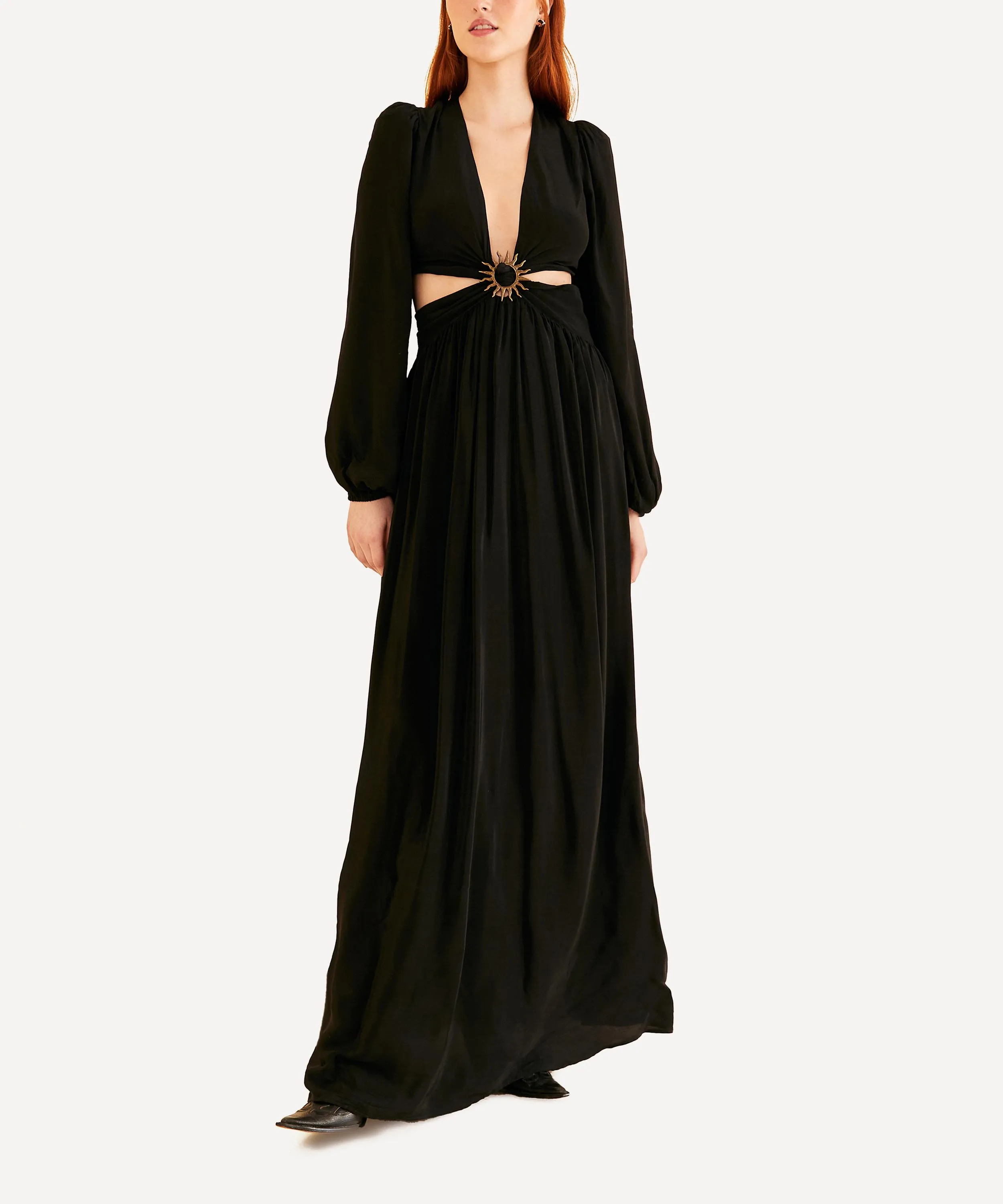 Black Cut-Out Long-Sleeve Maxi-Dress