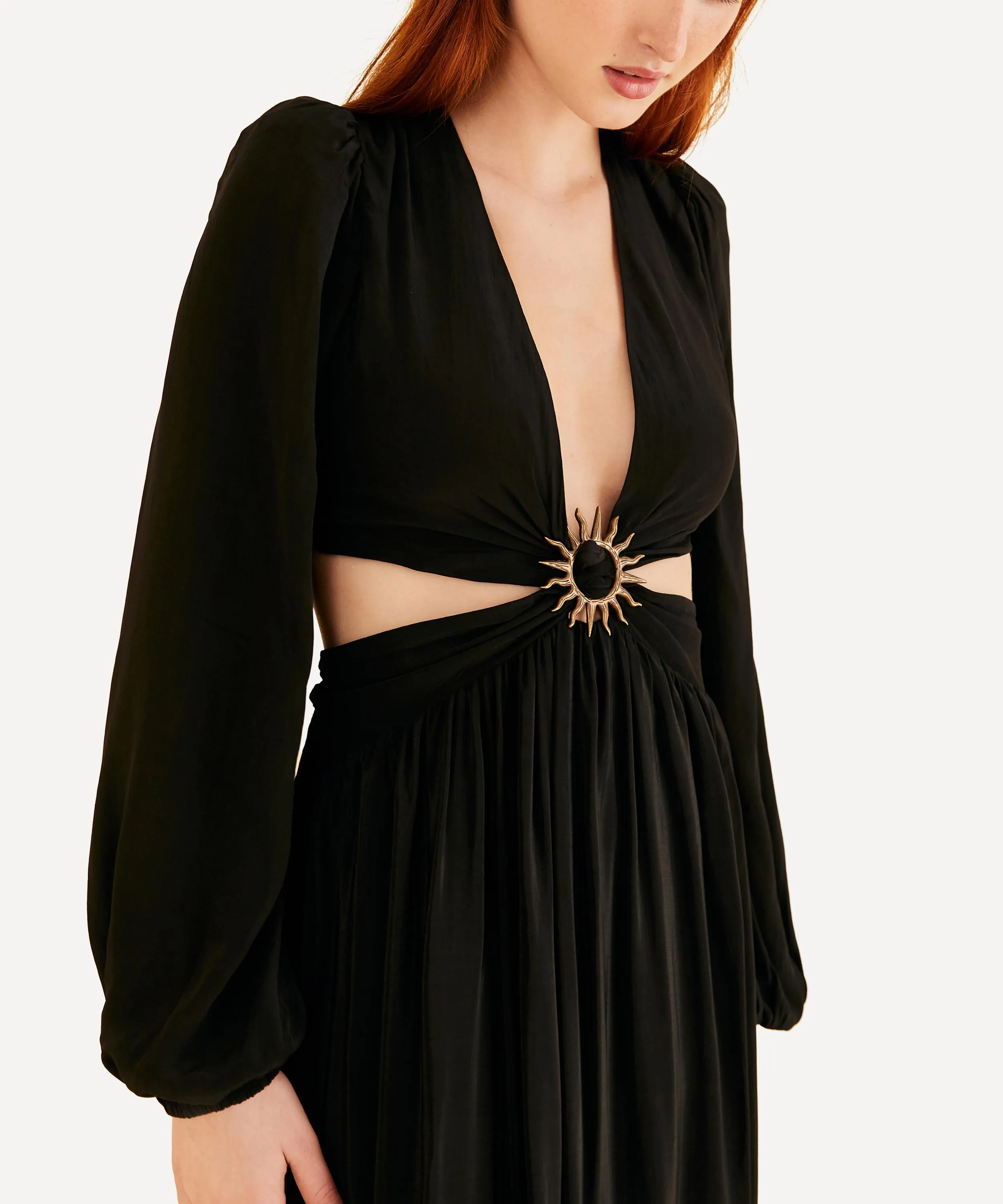 Black Cut-Out Long-Sleeve Maxi-Dress