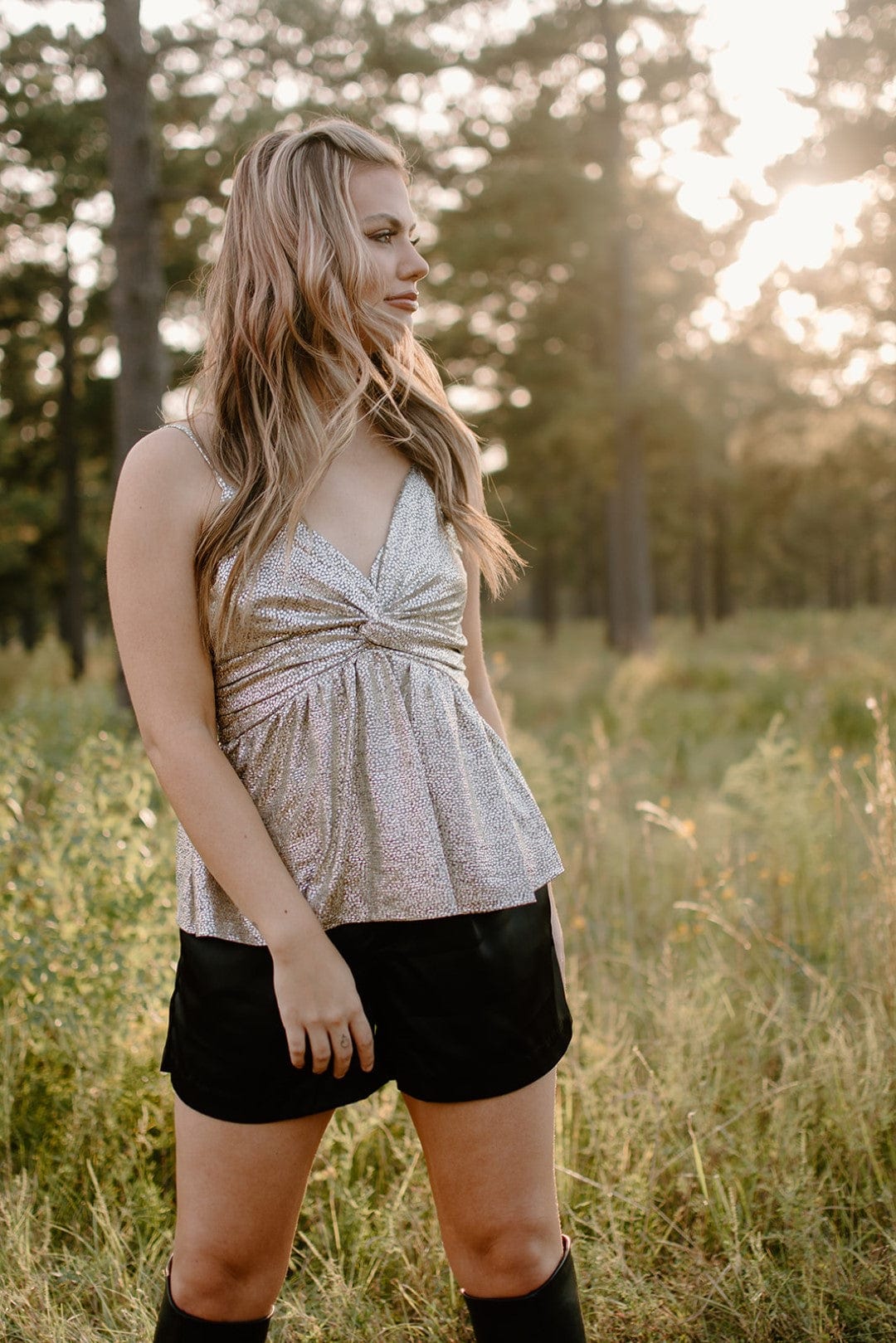 Black Pleated Satin Shorts