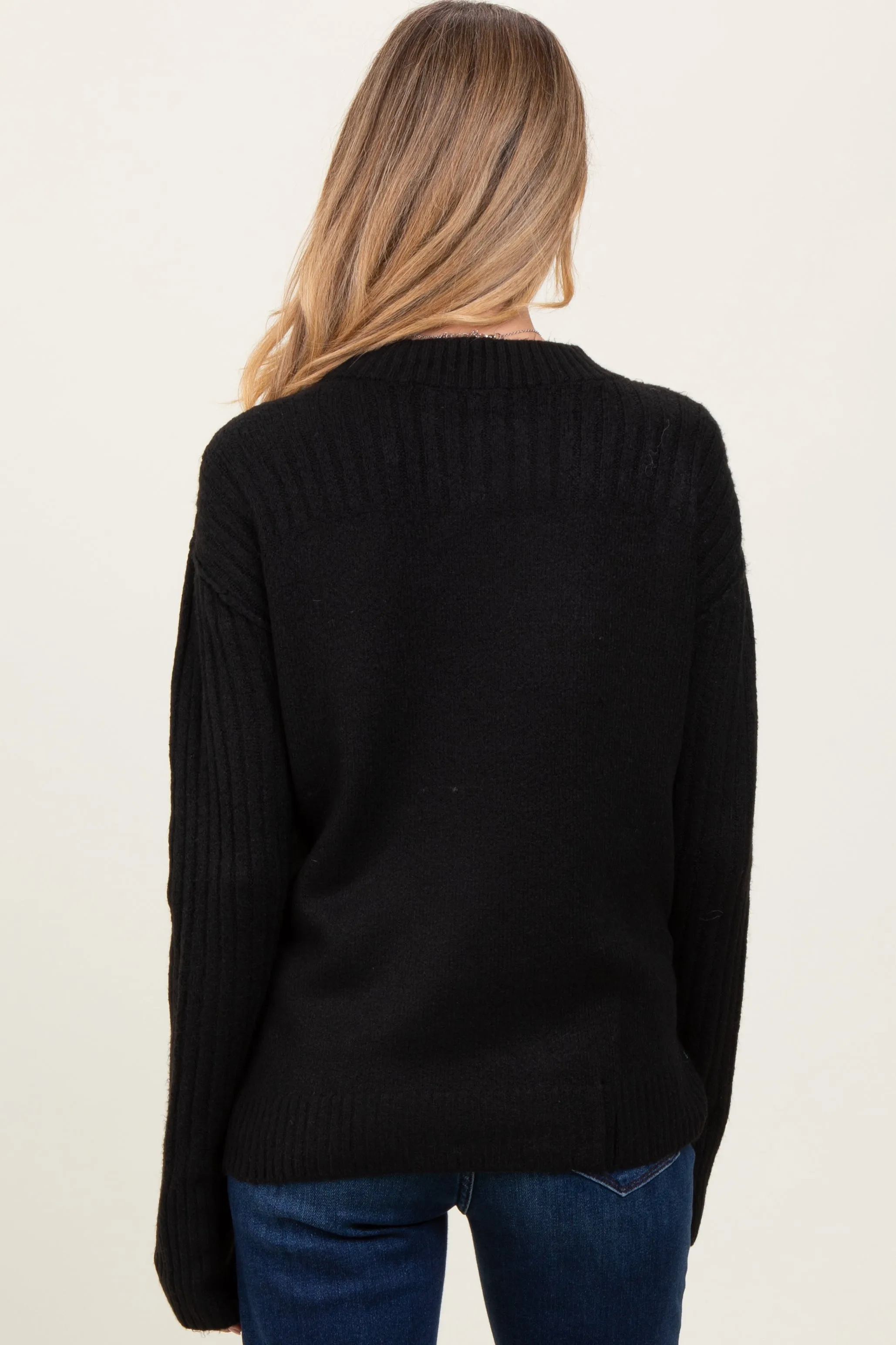 Black Raised Seam Long Sleeve Maternity Sweater