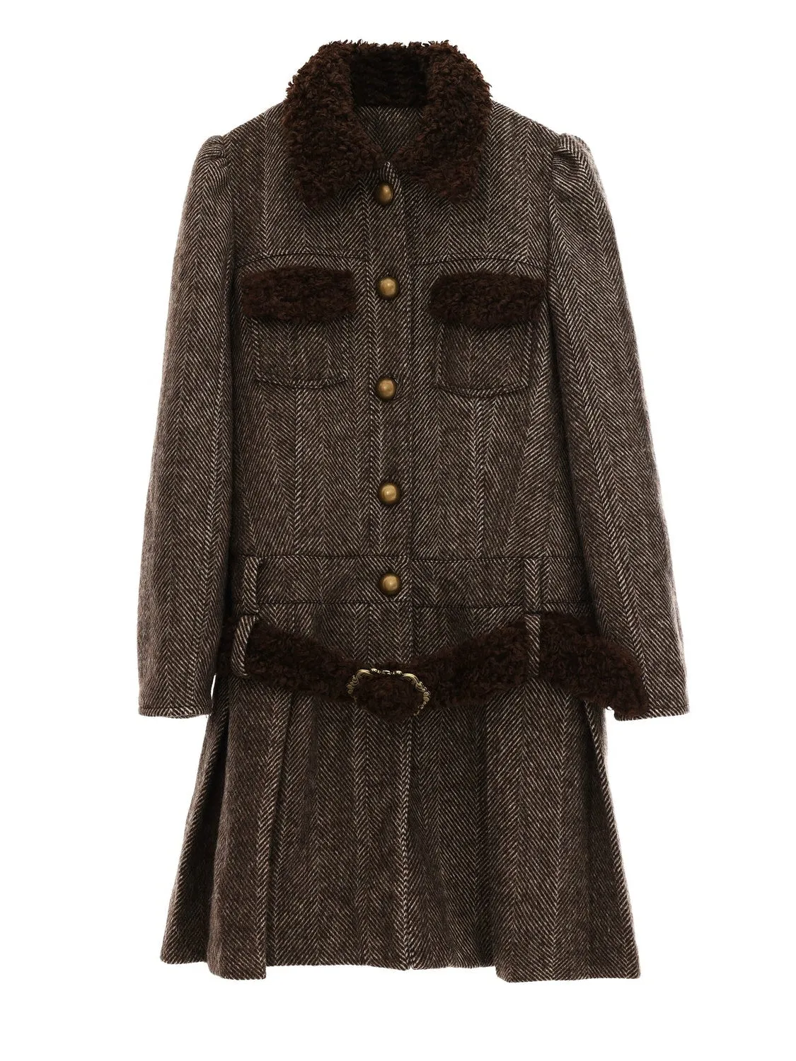 BoA Collar Herringbone Single-breastet Pleated Coat