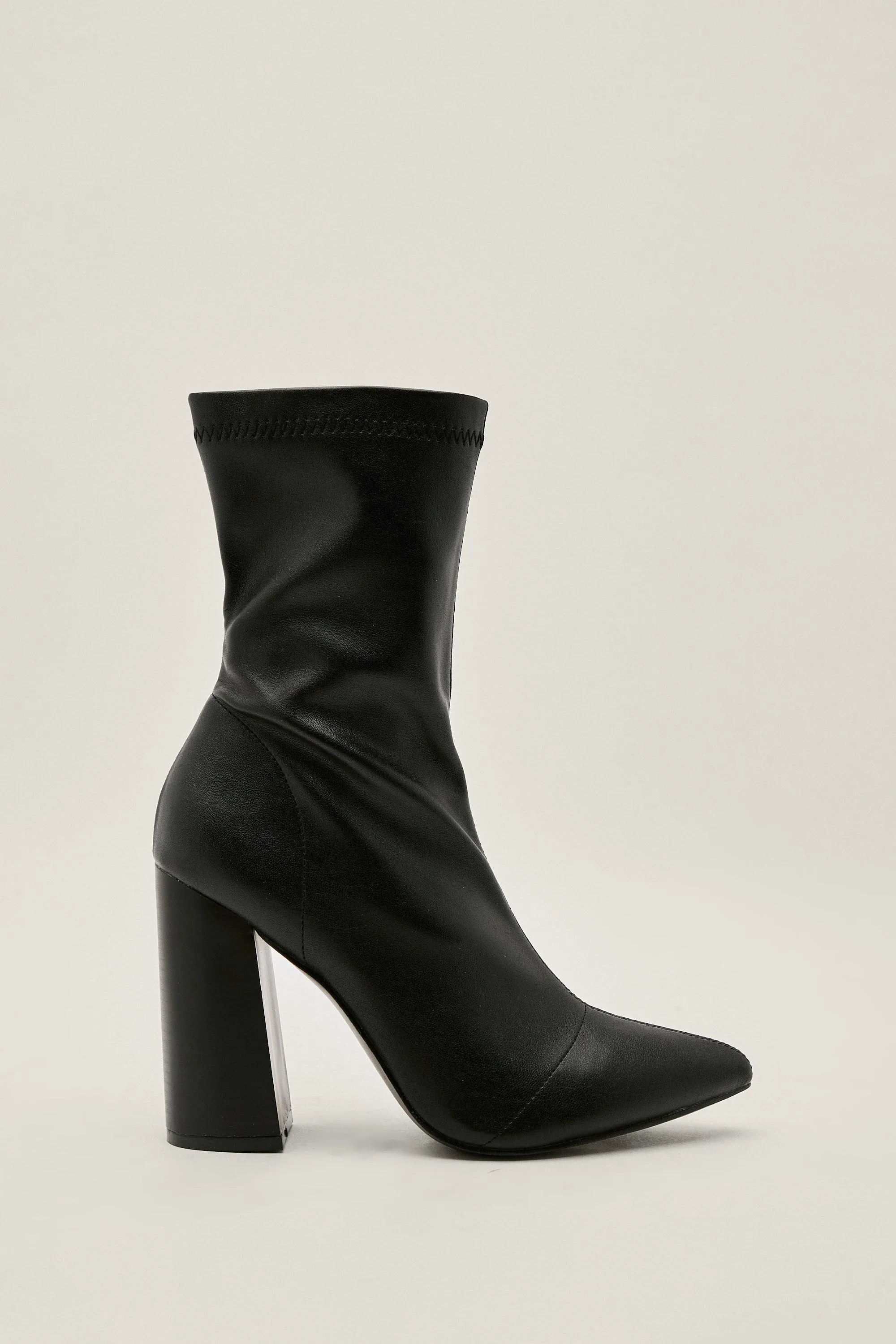 Boots | Faux Leather Block Heel Sock Boots | NastyGal