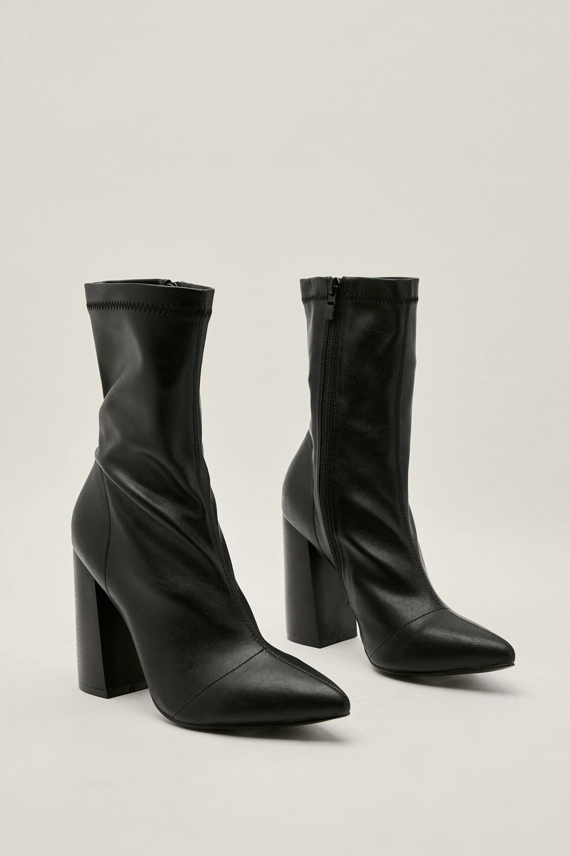 Boots | Faux Leather Block Heel Sock Boots | NastyGal