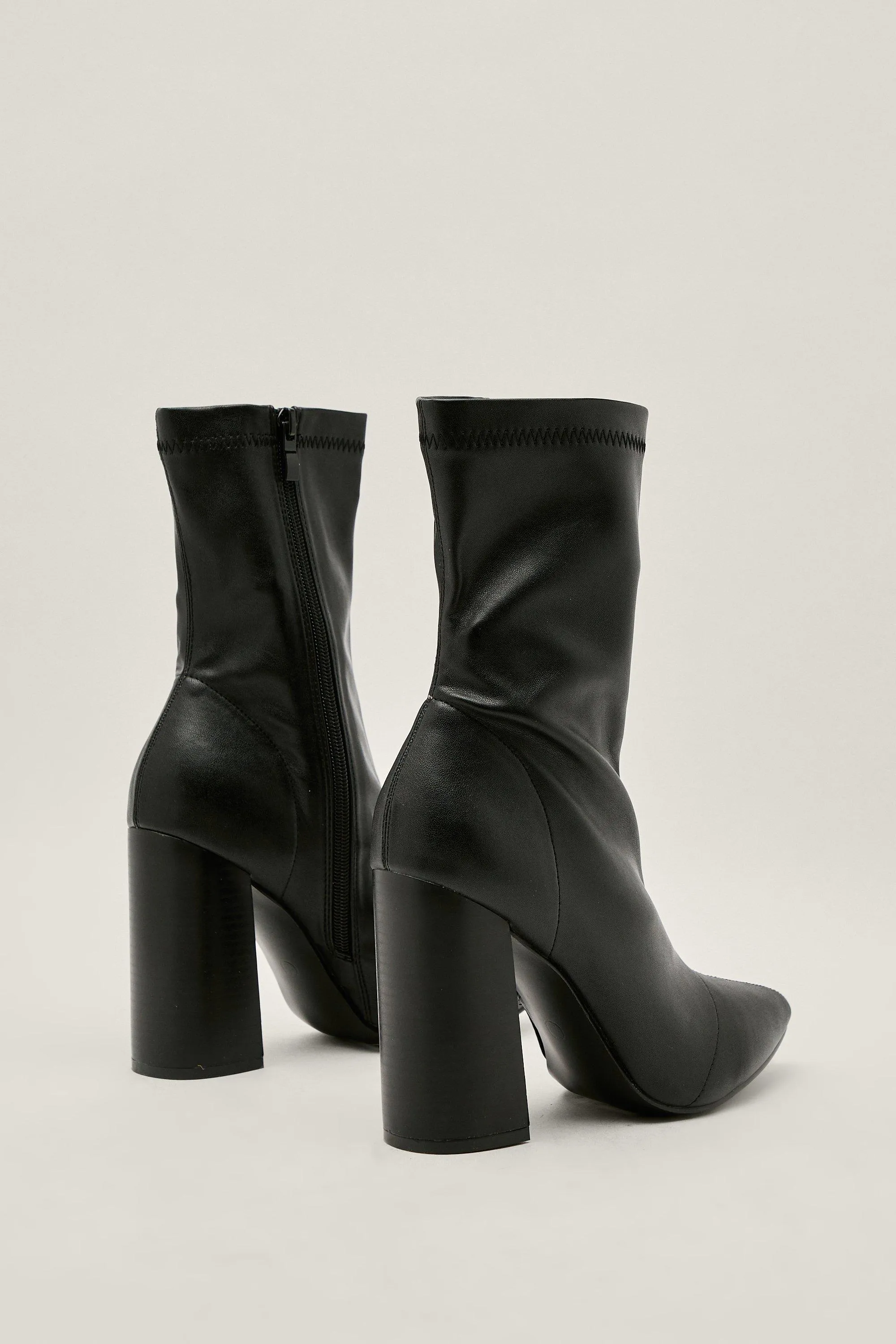 Boots | Faux Leather Block Heel Sock Boots | NastyGal