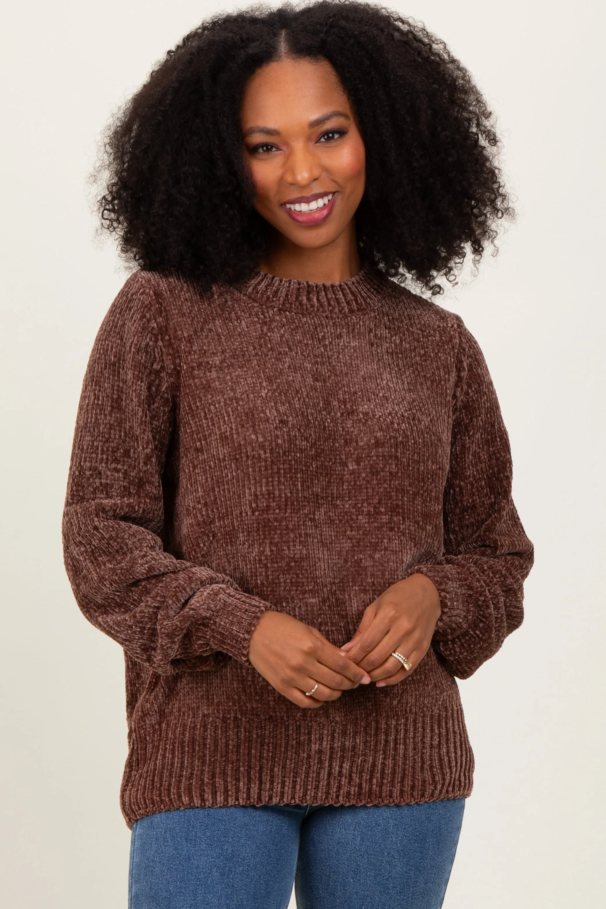 Brown Chenille Knit Sweater