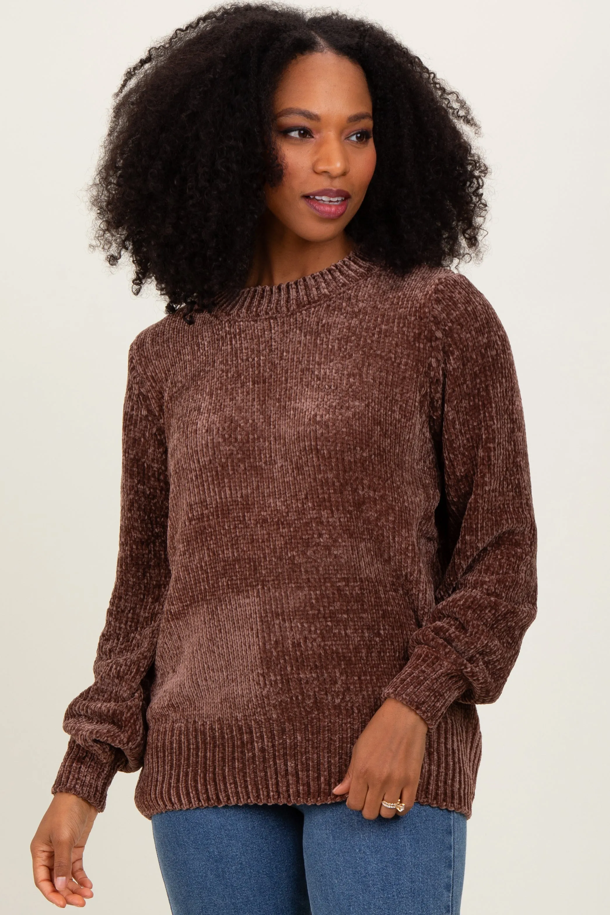 Brown Chenille Knit Sweater