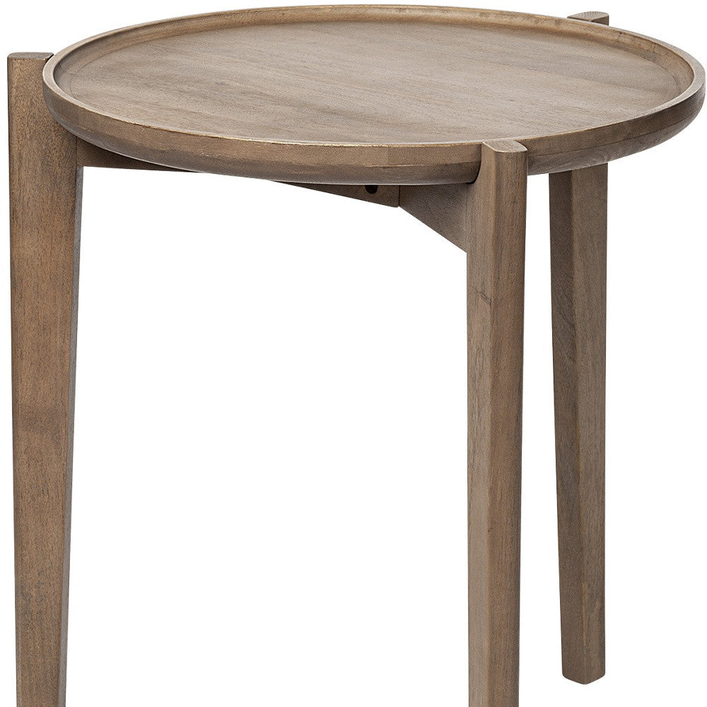 Brown Wood Round Top Accent Table With Three-Legged Base