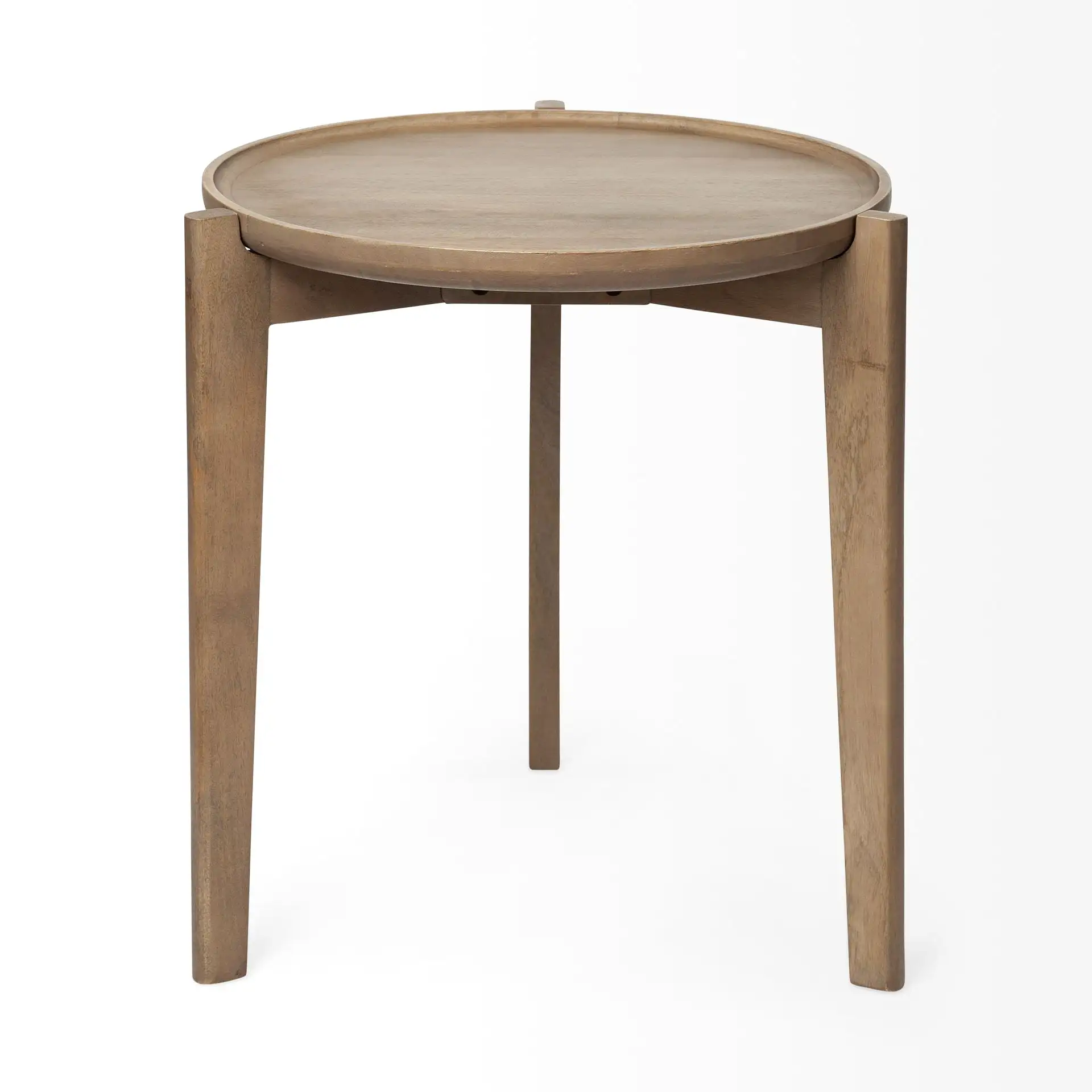 Brown Wood Round Top Accent Table With Three-Legged Base