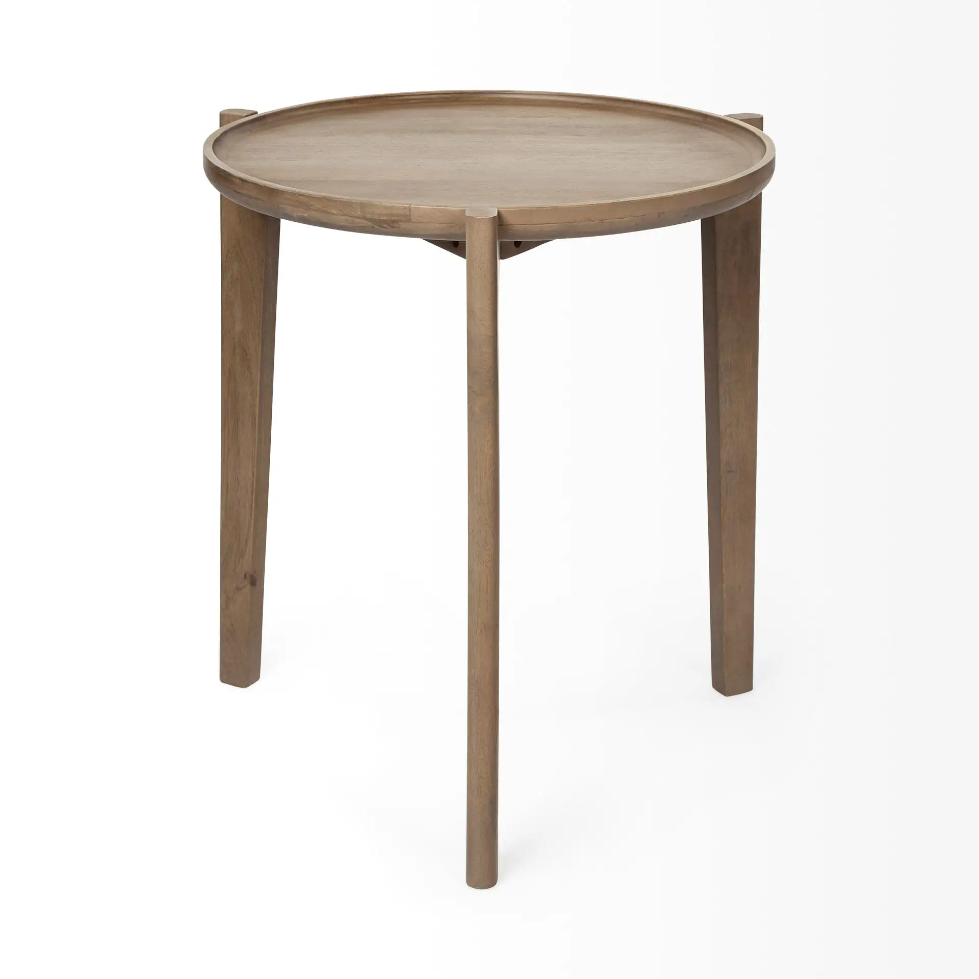 Brown Wood Round Top Accent Table With Three-Legged Base