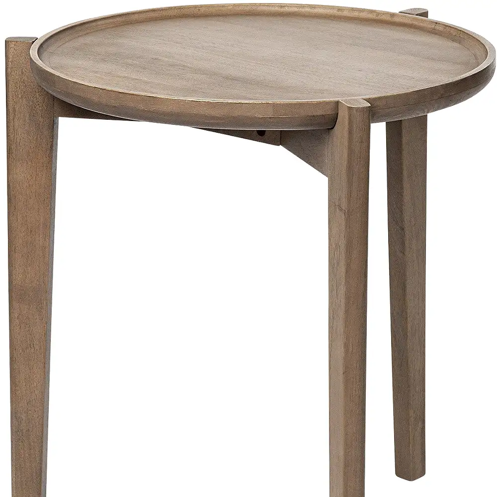 Brown Wood Round Top Accent Table With Three-Legged Base