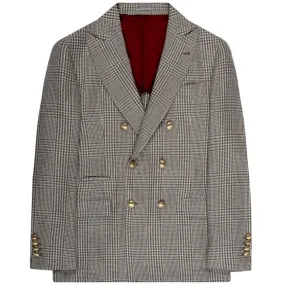 BRUNELLO CUCINELLI DB Prince Of Wales Checked Blazer Brown/Off-White