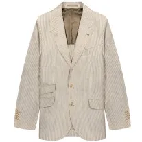 BRUNELLO CUCINELLI Striped Linen Batavia Deconstructed Cavallo Blazer White