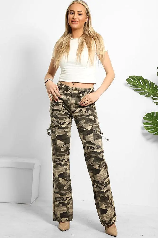 Camouflage Print Denim Cargo Trousers