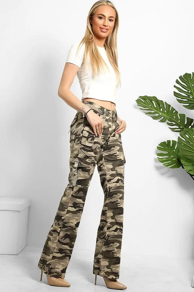 Camouflage Print Denim Cargo Trousers