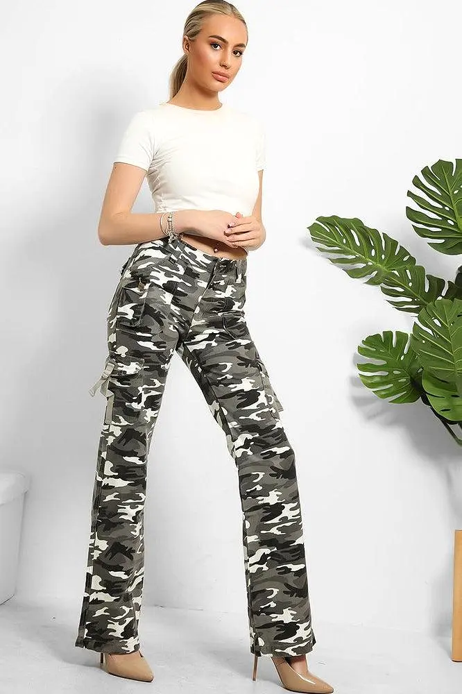 Camouflage Print Denim Cargo Trousers