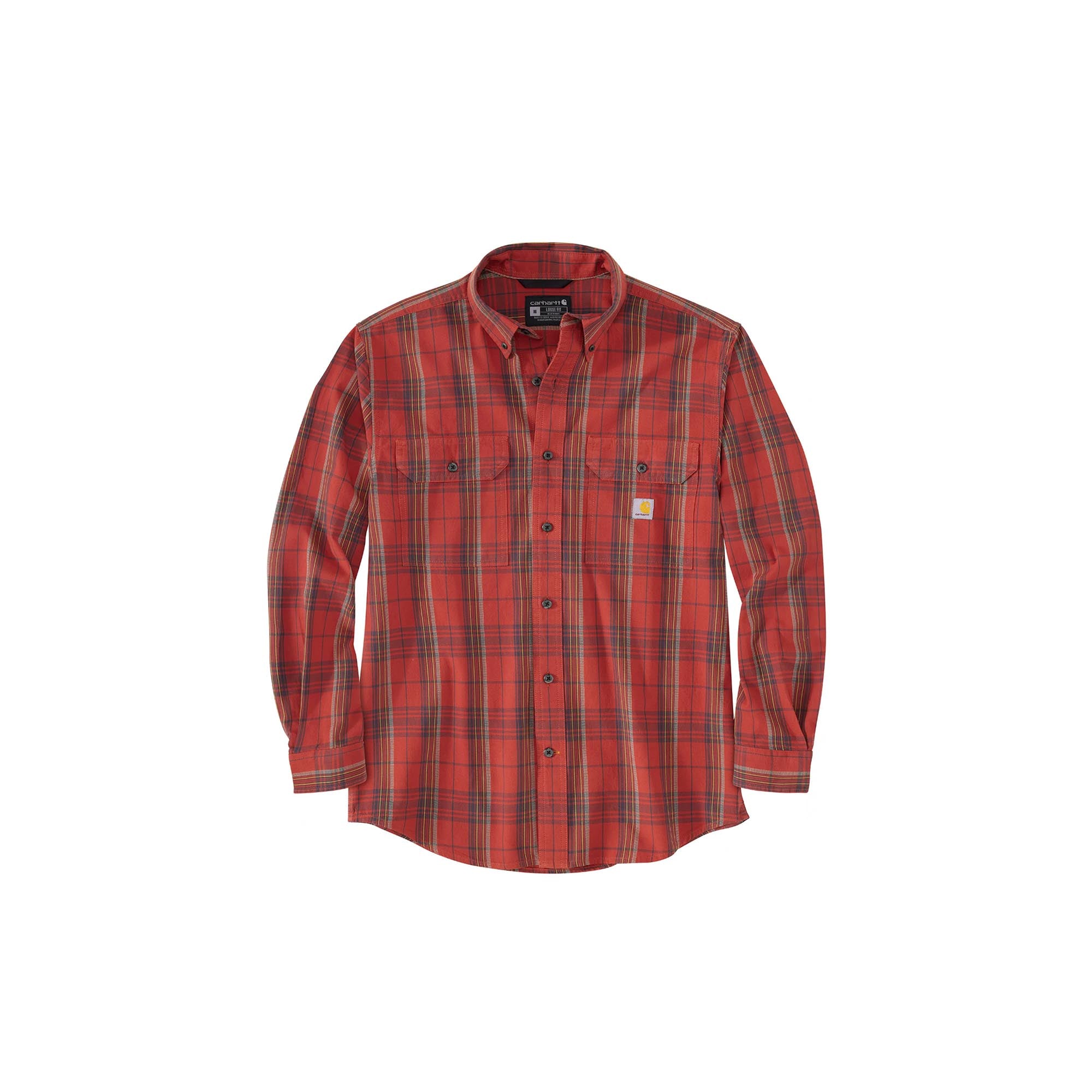 Carhartt Loose Fit Midweight Chambray Long Sleeve Plaid Shirt Chili Pepper