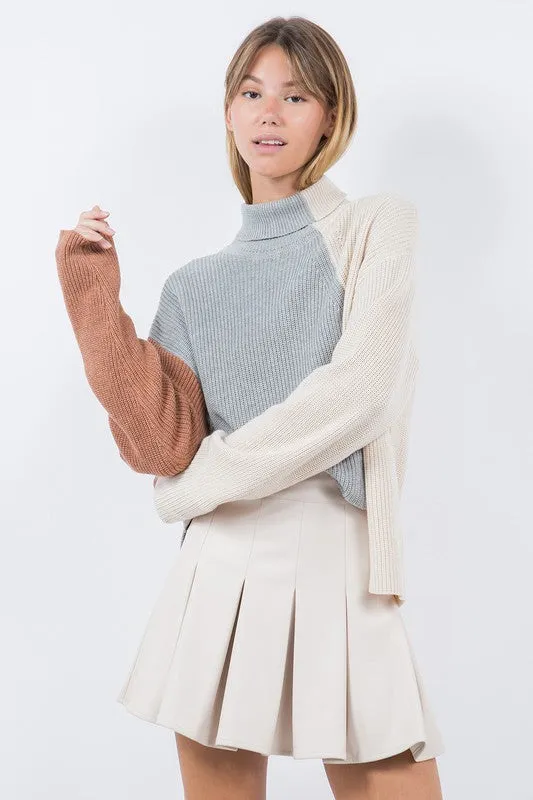 Carlin Color Block Turtle Neck Sweater