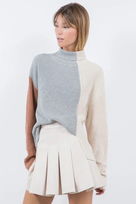 Carlin Color Block Turtle Neck Sweater