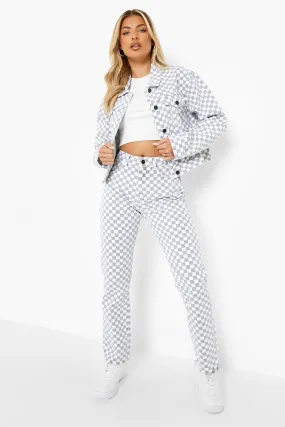 Checkerboard Straight Leg Jeans