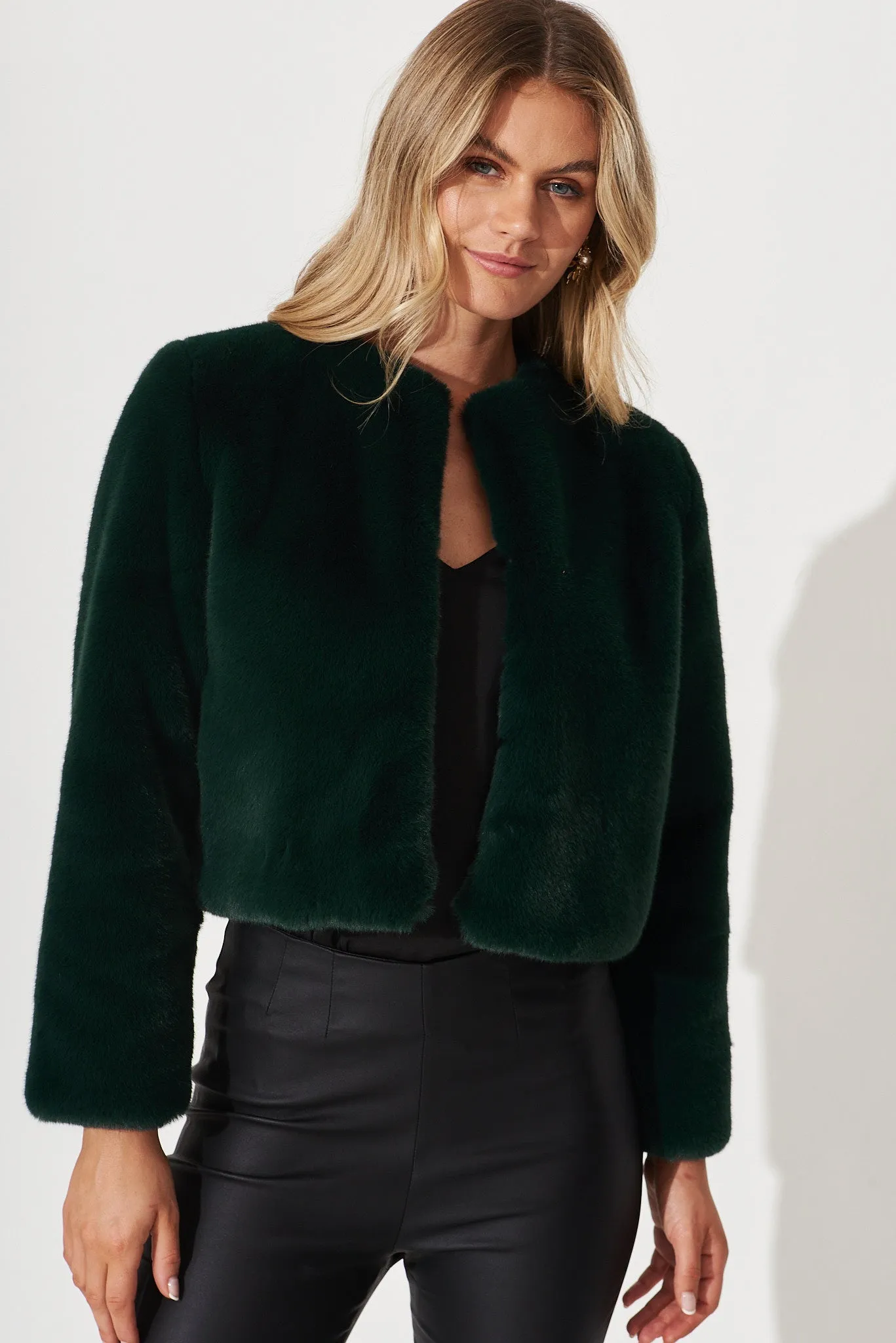 Cher Faux Fur Jacket In Emerald