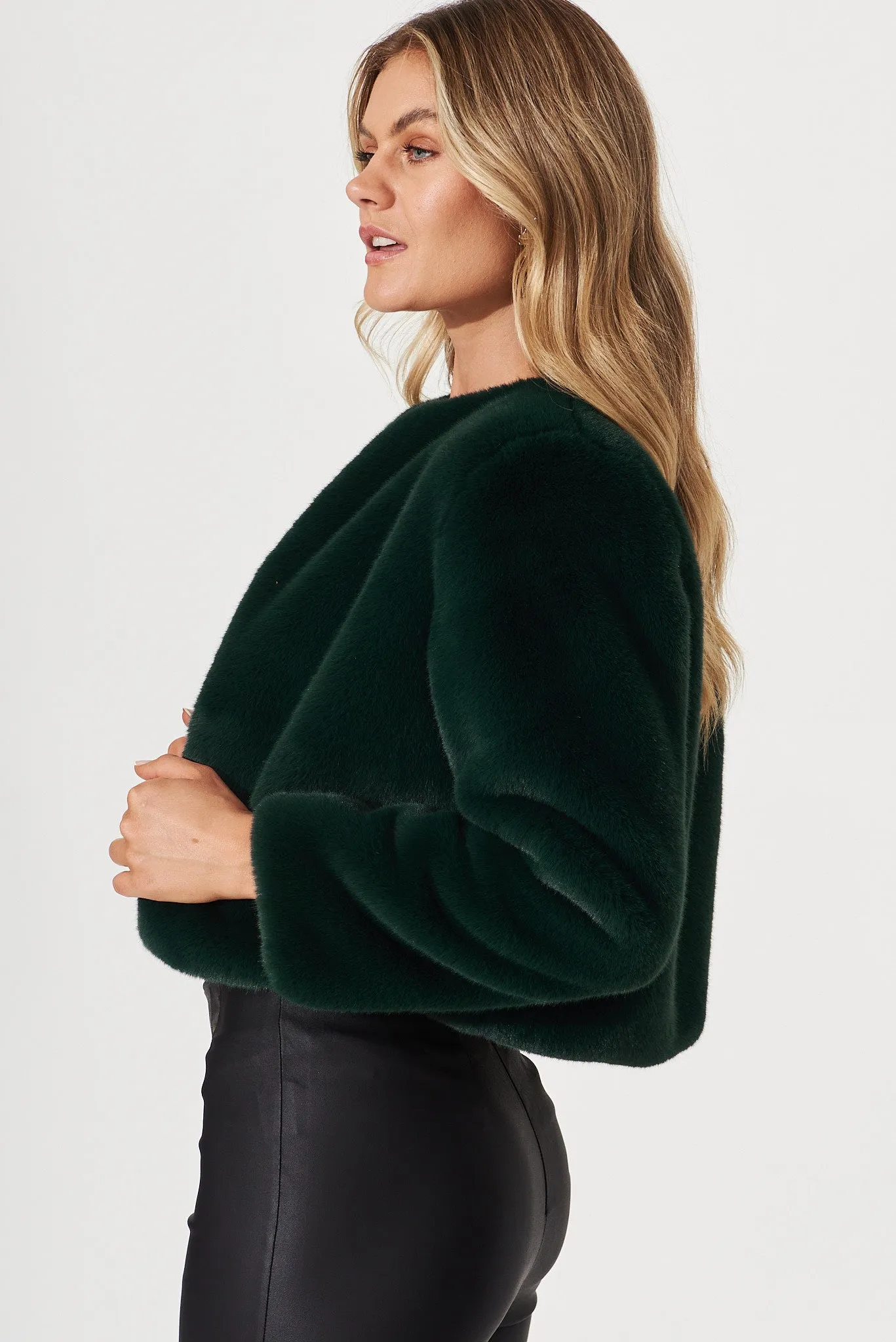 Cher Faux Fur Jacket In Emerald