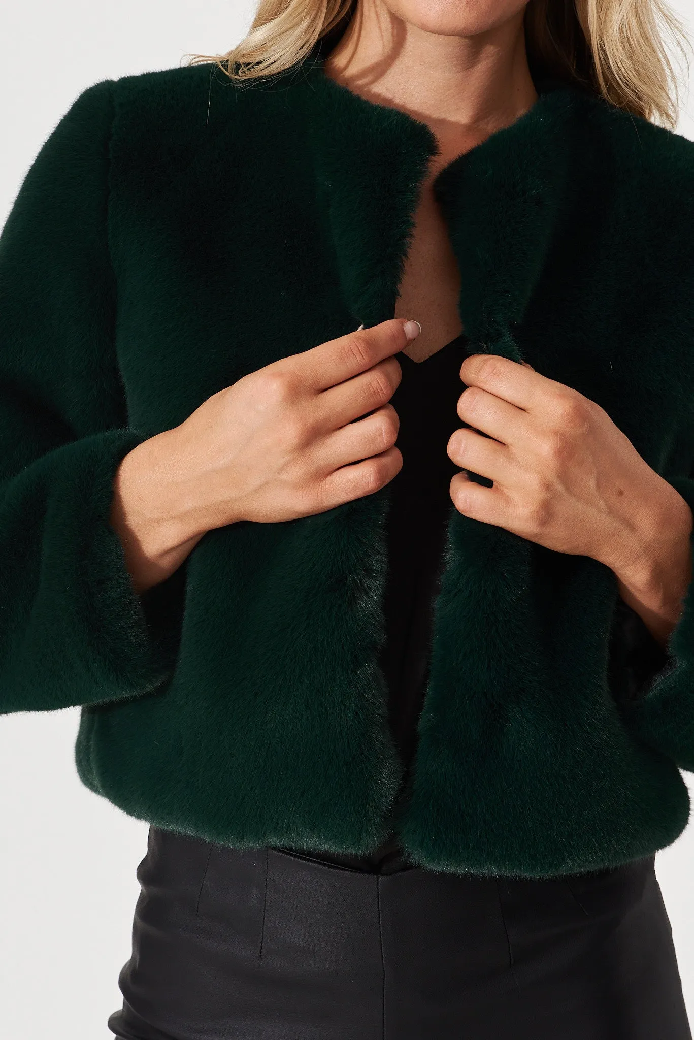 Cher Faux Fur Jacket In Emerald