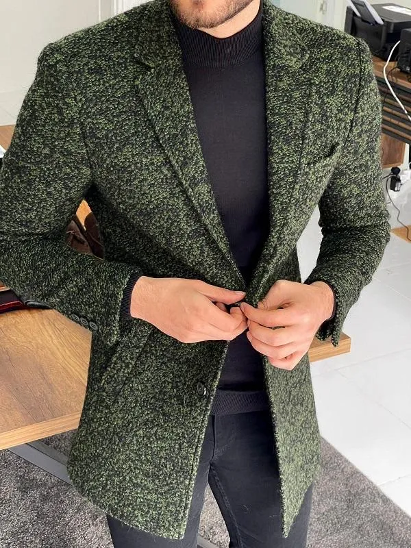 Clemson Green Slim Fit Wool Long Coat