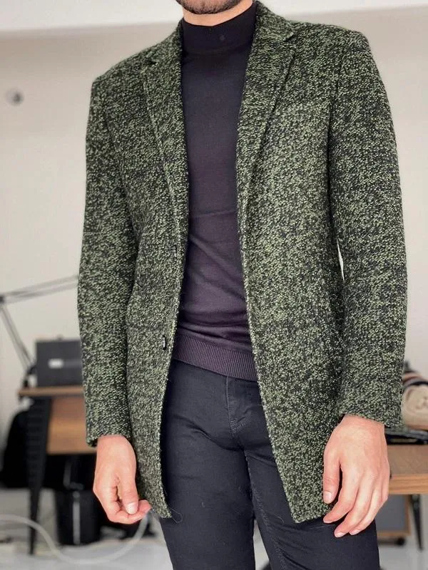 Clemson Green Slim Fit Wool Long Coat