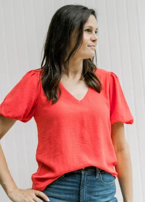 Coral Bubble Sleeve Top