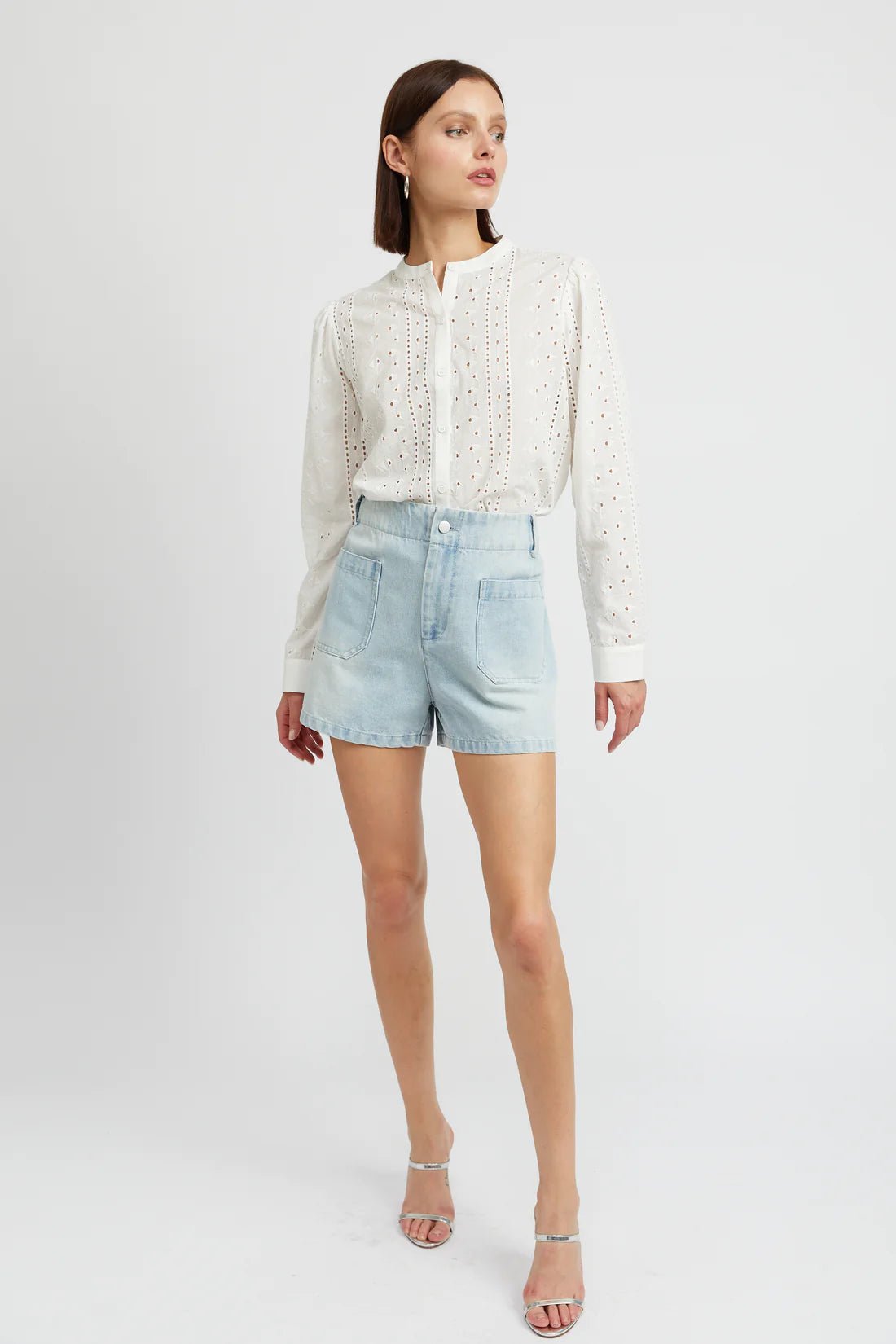 Cotton Eyelet Button Up Top